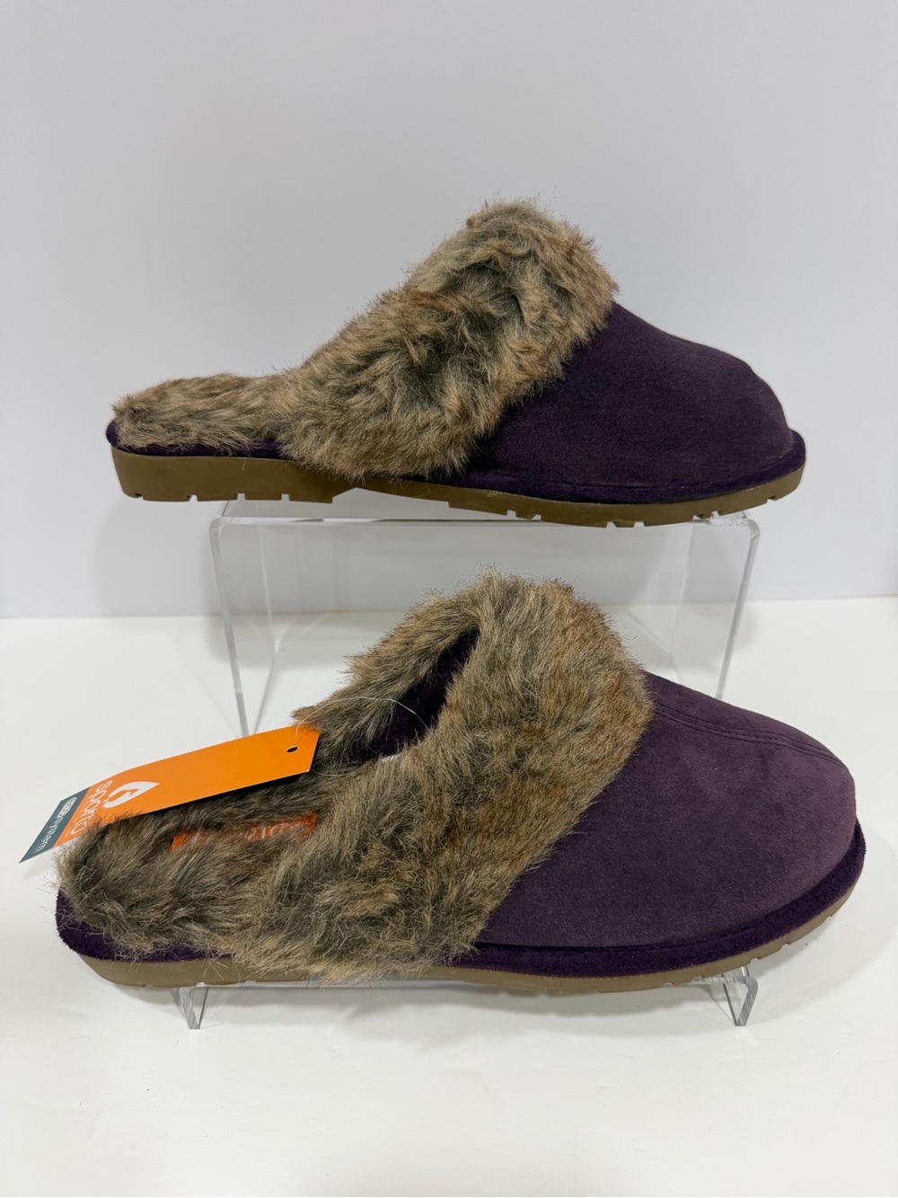 Sporto Jasmine 2 Purple Suede Faux Fur Clog Slippers Size XL (11-12)NWT